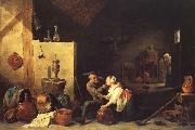 David Teniers, An Old Peasant Caresses a Kitchen Maid in a Stable